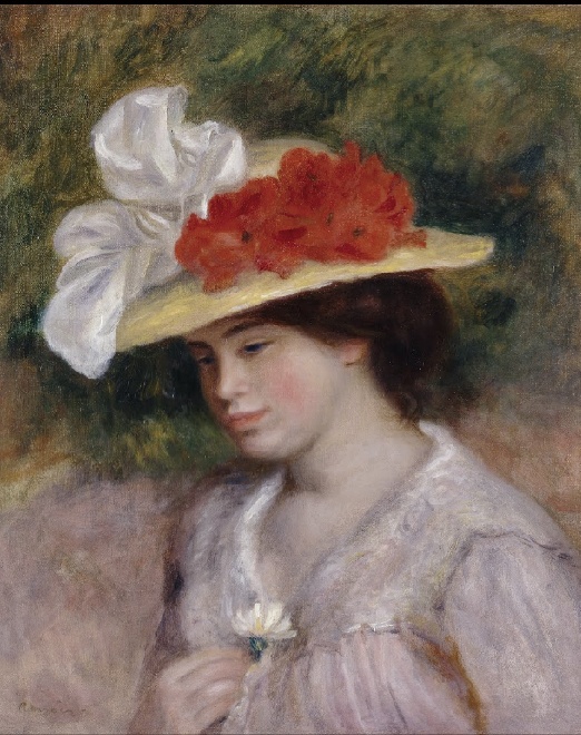 꽃장식 모자를 쓴 여인