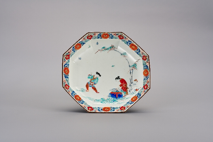 가키에몬 이로에 항아리 고사무늬 팔각 접시